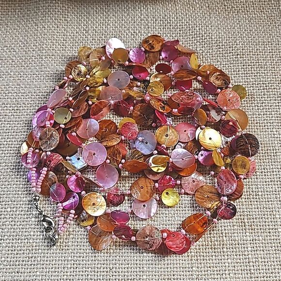 Colorful Long 36"  Round MOP Shell Chip Necklace - Rainbow Sherbet - Picture 8 of 8